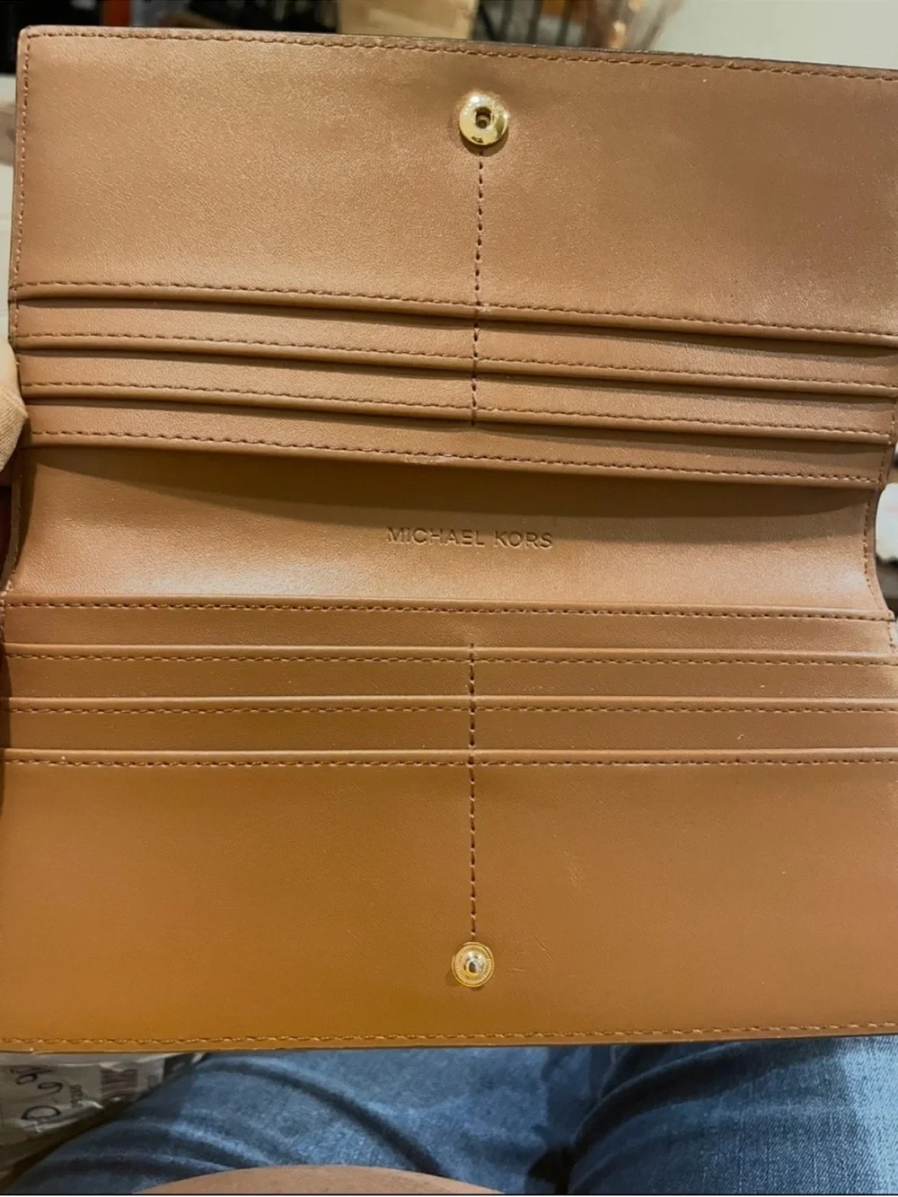 Michael Kors Brown MK Logo Continental Wallet with Tan Trim